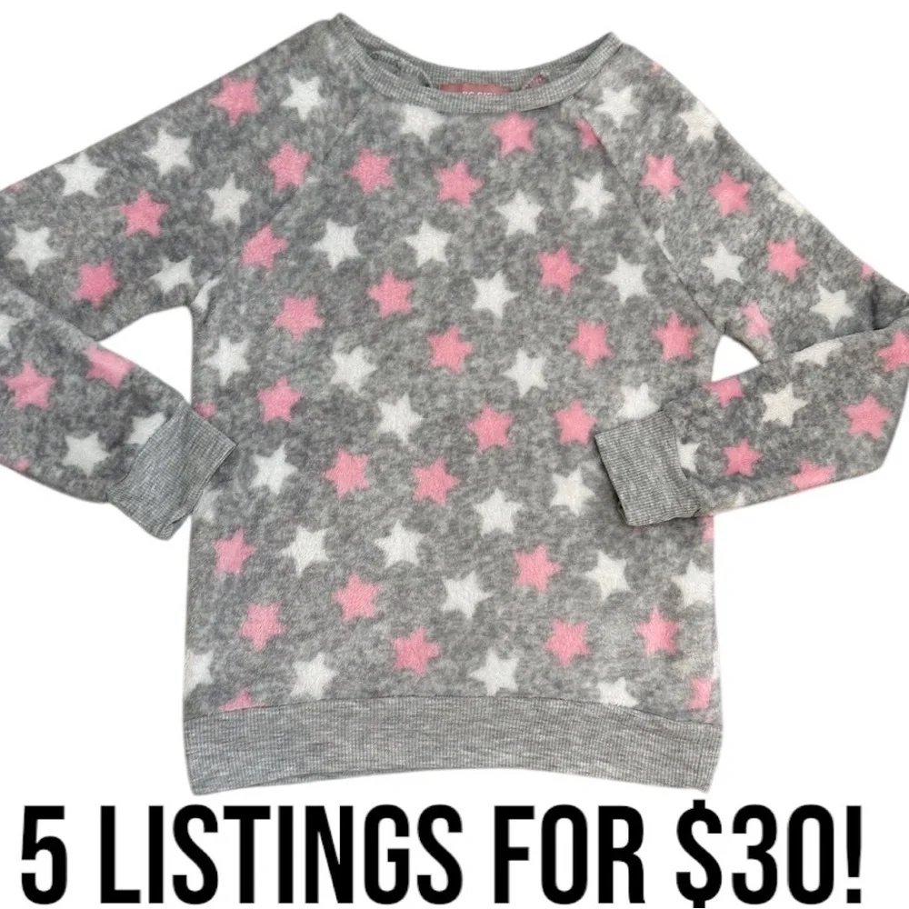 New BCBGirls Gray and Pink Star Cozy Soft Sweatshirt Size Small 7/8